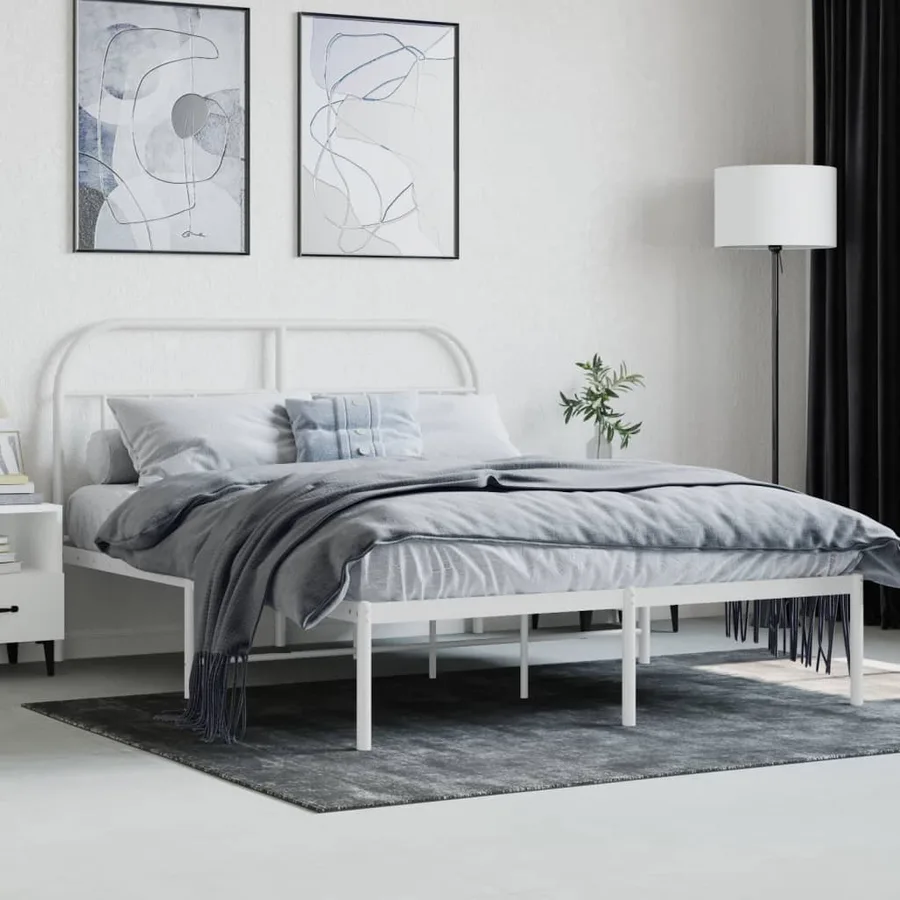 Cadre de lit métal sans matelas et tête de lit blanc 140x200 cm - 4