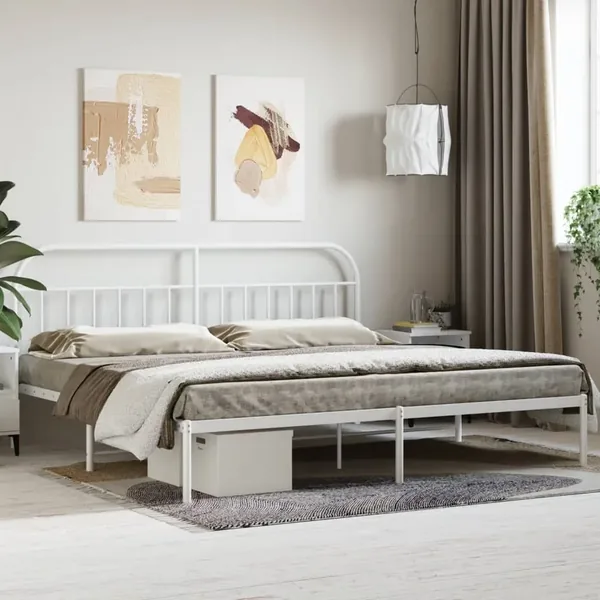 Cadre de lit métal sans matelas et tête de lit blanc 200x200 cm