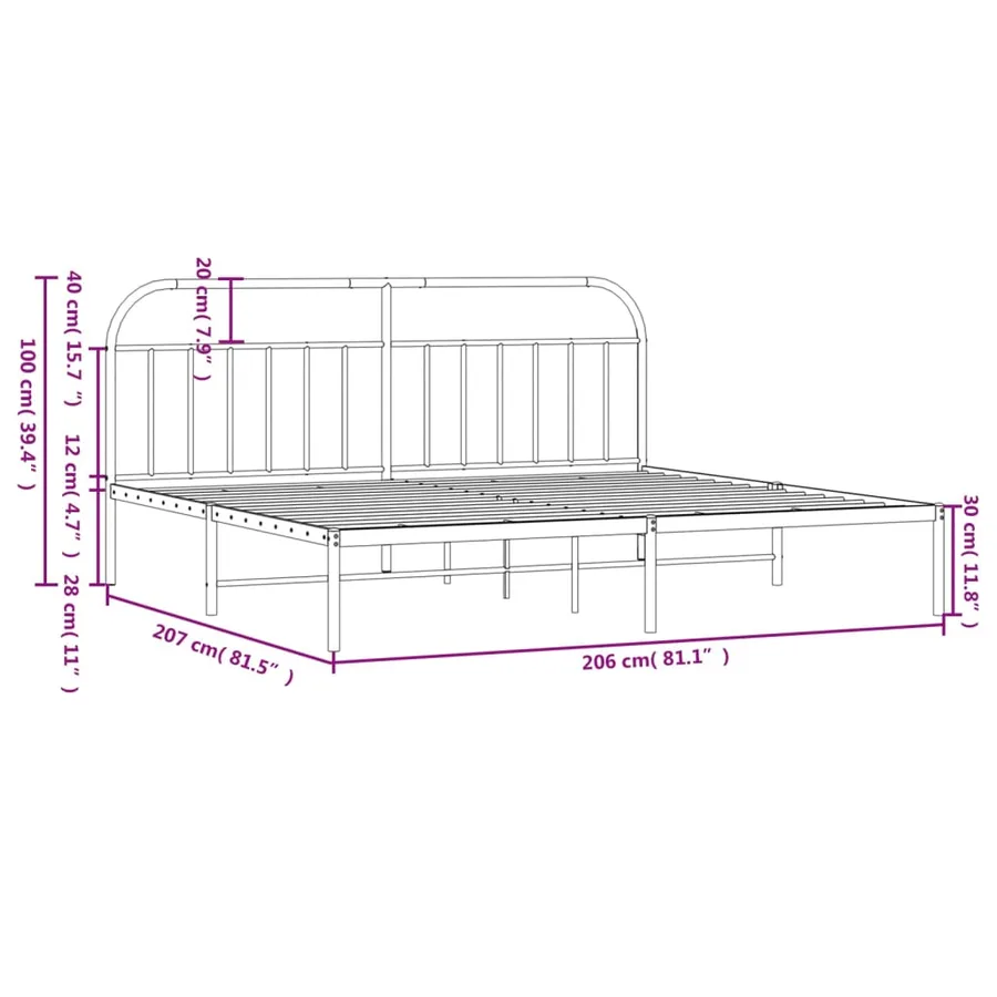 Cadre de lit métal sans matelas et tête de lit blanc 200x200 cm - 10
