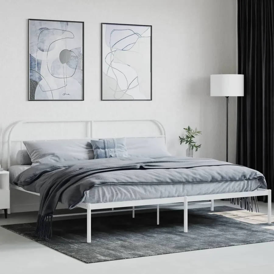 Cadre de lit métal sans matelas et tête de lit blanc 200x200 cm - 4