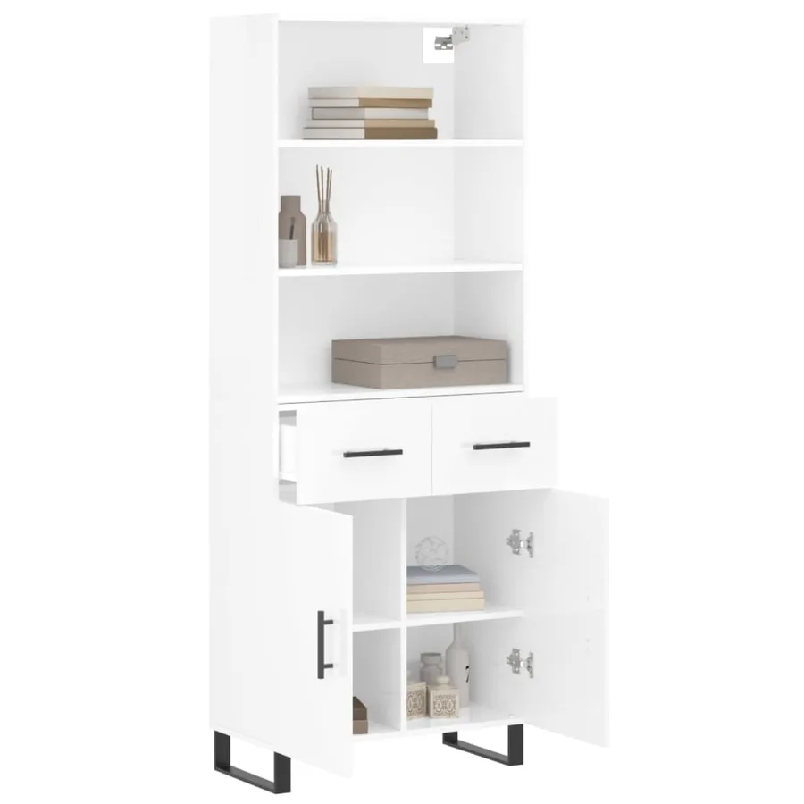 Buffet haut Blanc brillant 69,5x34x180 cm Bois d'ingénierie - 3