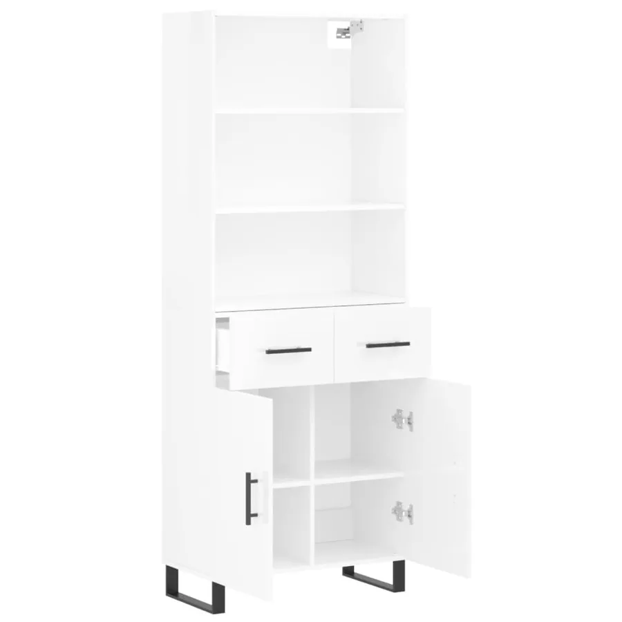 Buffet haut Blanc brillant 69,5x34x180 cm Bois d'ingénierie - 4