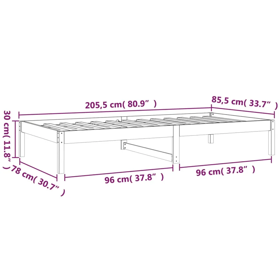 Lit de jour sans matelas 80x200 cm bois de pin massif - 11