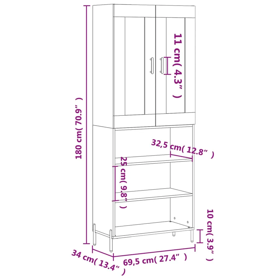 Buffet haut Gris béton 69,5x34x180 cm Bois d'ingénierie - 13
