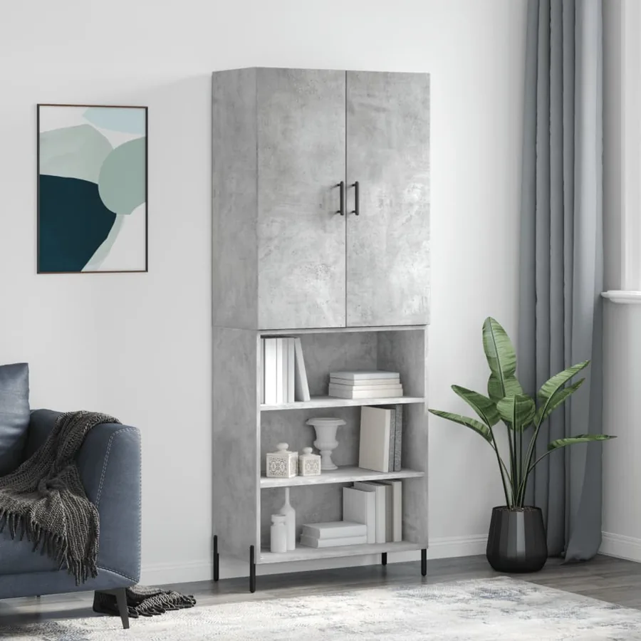 Buffet haut Gris béton 69,5x34x180 cm Bois d'ingénierie