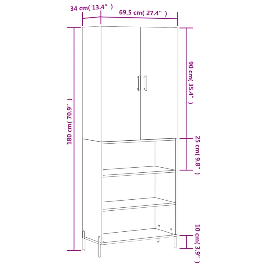 Buffet haut Gris béton 69,5x34x180 cm Bois d'ingénierie - 13