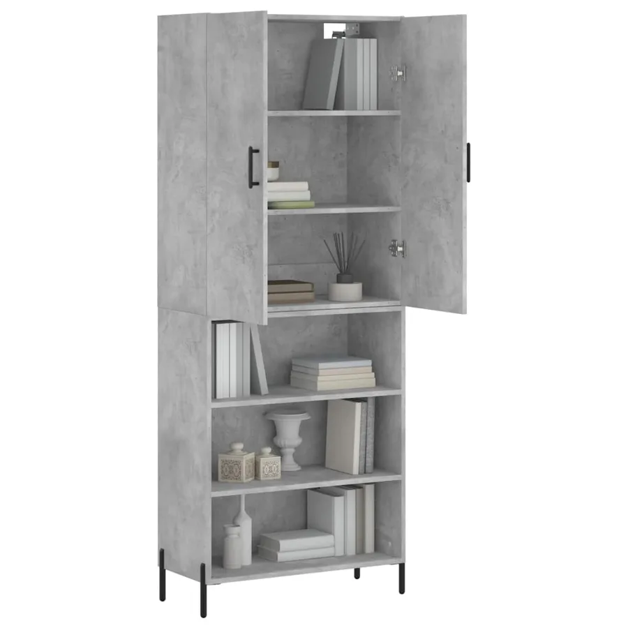Buffet haut Gris béton 69,5x34x180 cm Bois d'ingénierie - 3