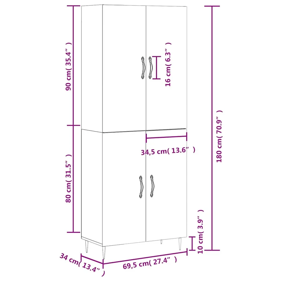 Buffet haut Chêne fumé 69,5x34x180 cm Bois d'ingénierie - 13