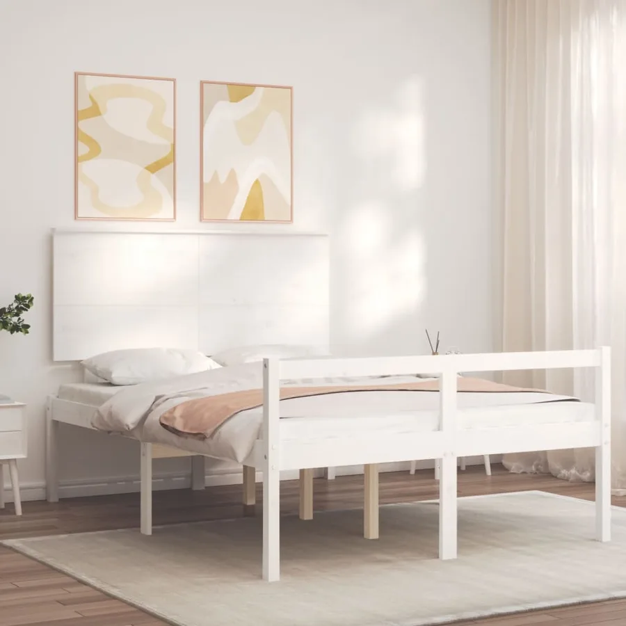 Lit pour personne âgée sans matelas blanc bois massif - 3