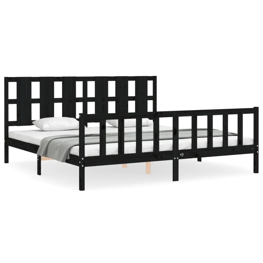 Cadre de lit sans matelas noir 200x200 cm bois massif de pin - 2