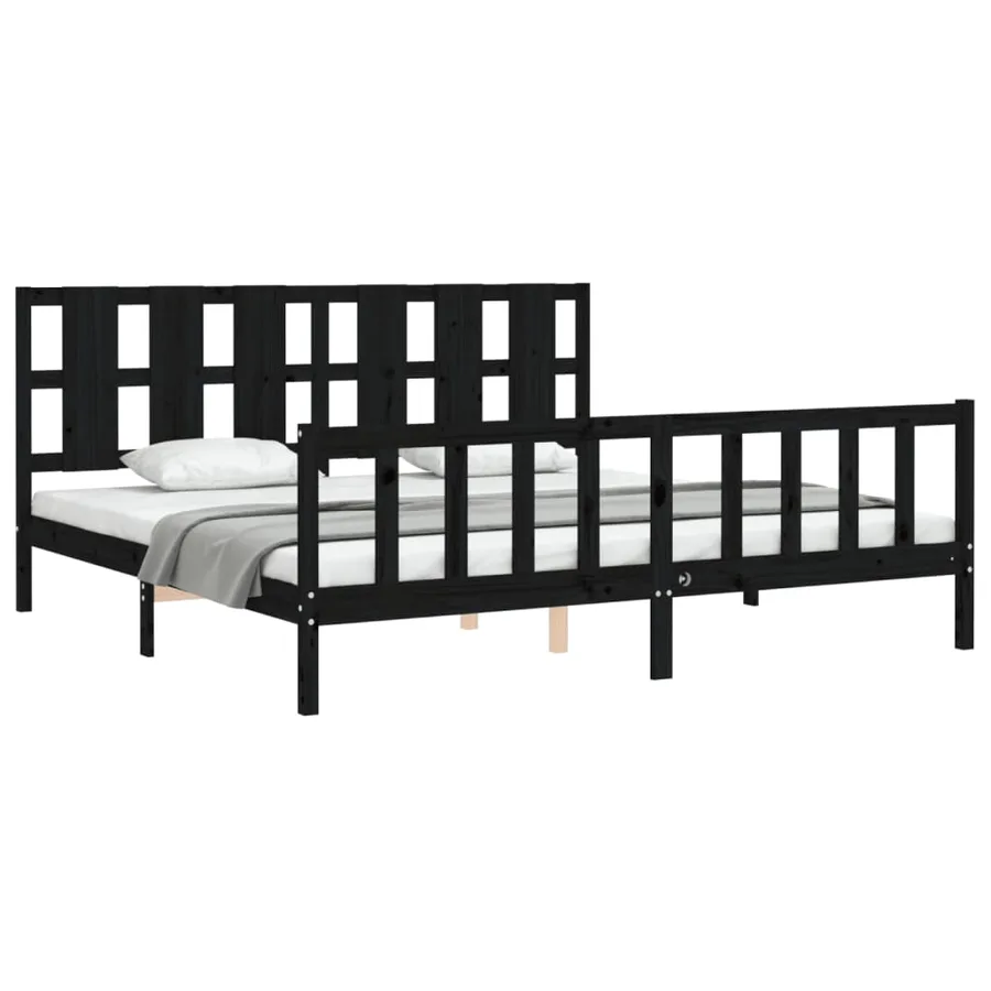 Cadre de lit sans matelas noir 200x200 cm bois massif de pin - 4