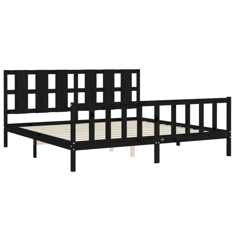 Cadre de lit sans matelas noir 200x200 cm bois massif de pin - 5