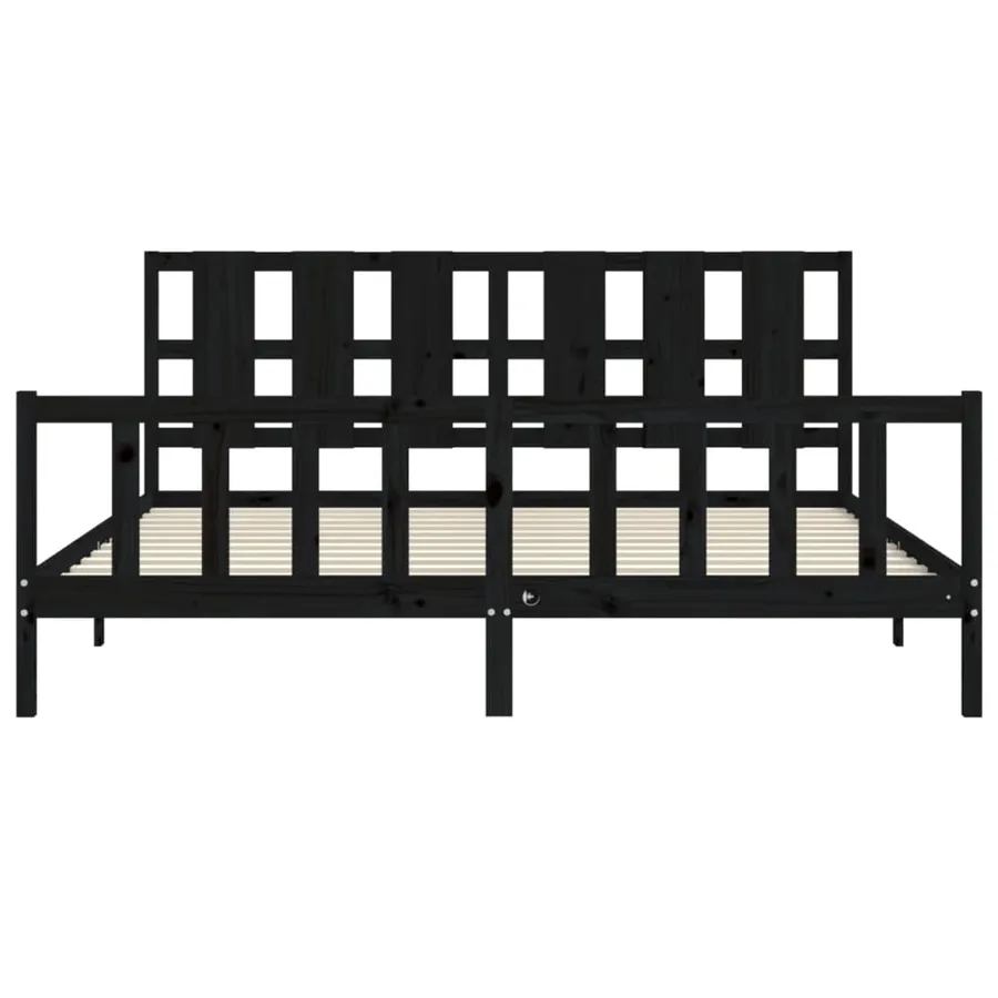 Cadre de lit sans matelas noir 200x200 cm bois massif de pin - 6