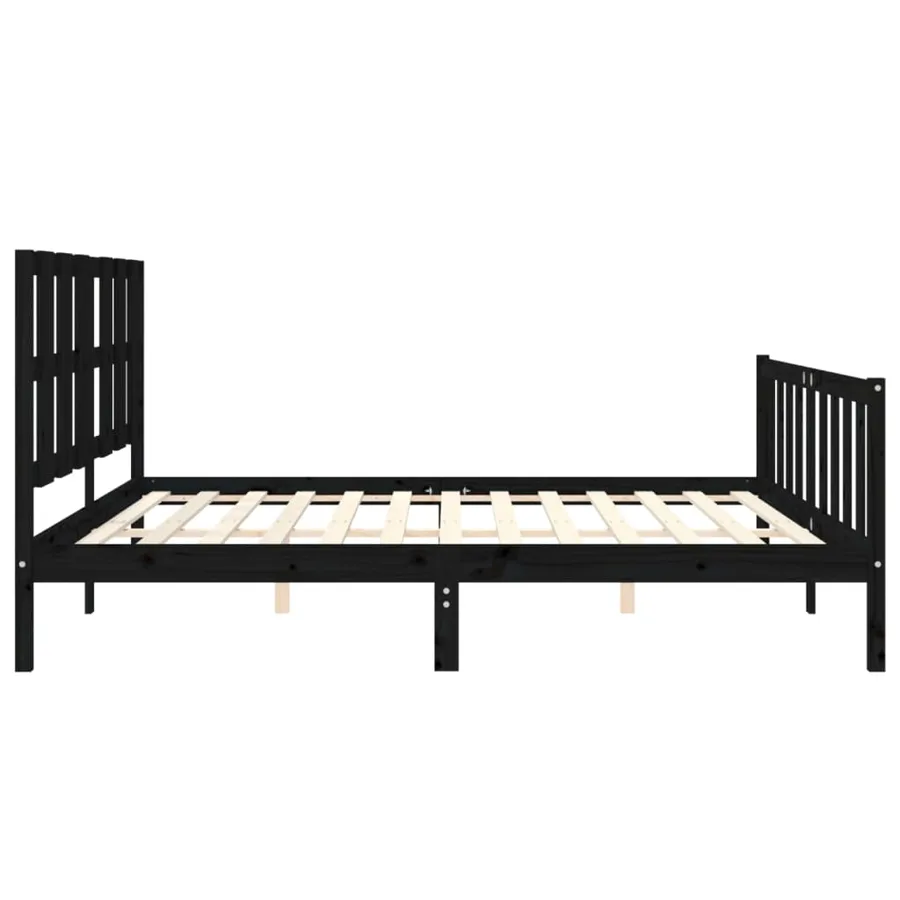 Cadre de lit sans matelas noir 200x200 cm bois massif de pin - 7