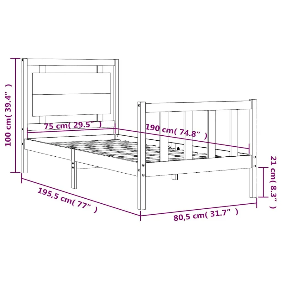 Cadre de lit sans matelas noir bois de pin massif - 12