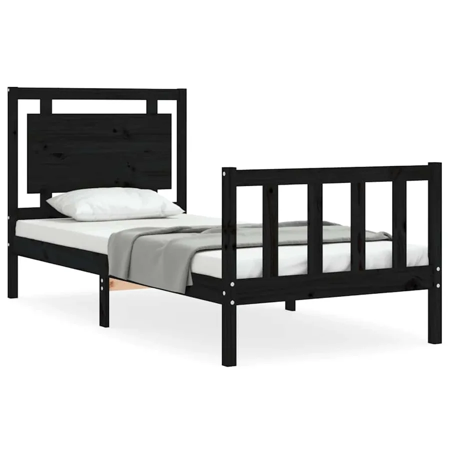 Cadre de lit sans matelas noir bois de pin massif - 2