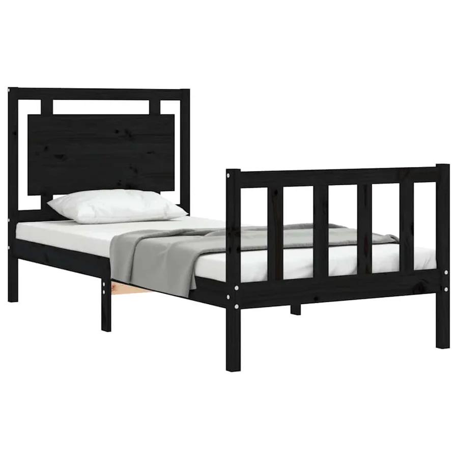 Cadre de lit sans matelas noir bois de pin massif - 3