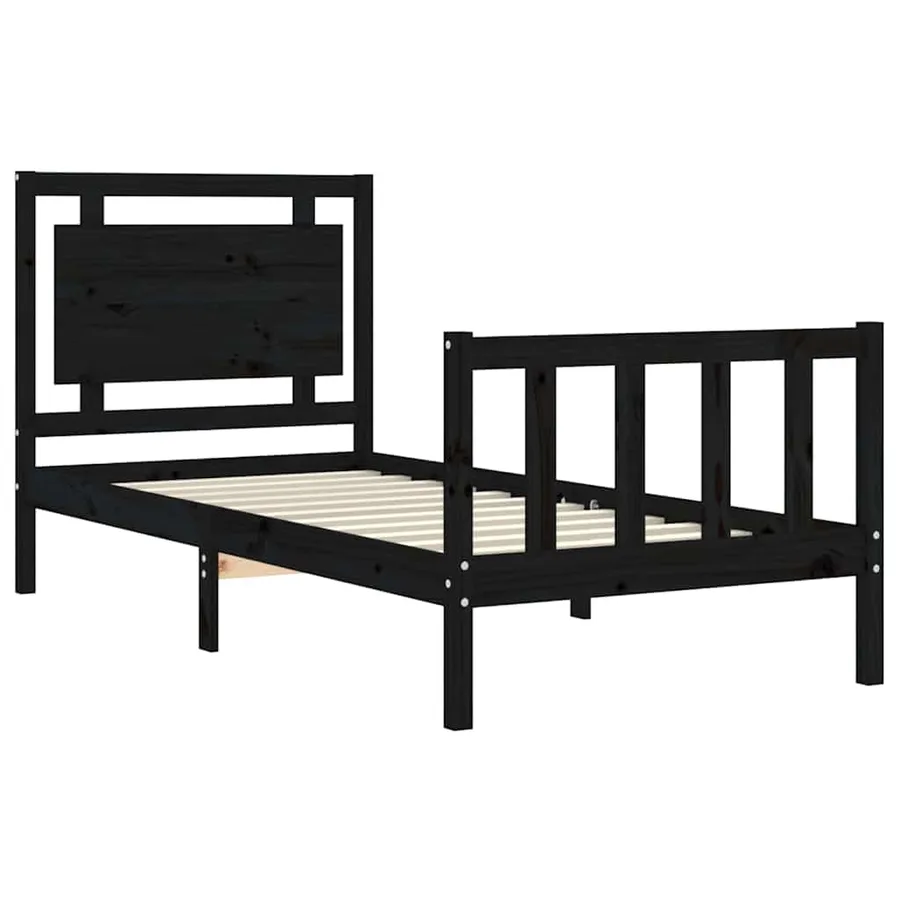 Cadre de lit sans matelas noir bois de pin massif - 5