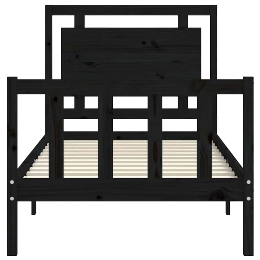 Cadre de lit sans matelas noir bois de pin massif - 6