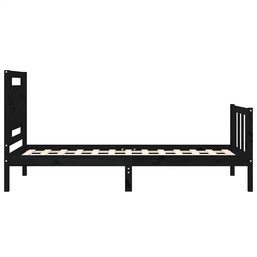 Cadre de lit sans matelas noir bois de pin massif - 7