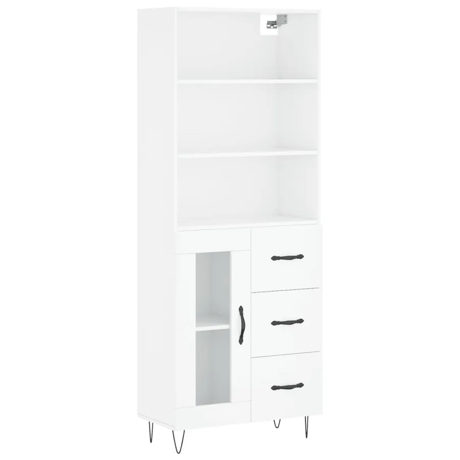 Buffet haut Blanc brillant 69,5x34x180 cm Bois d'ingénierie - 2