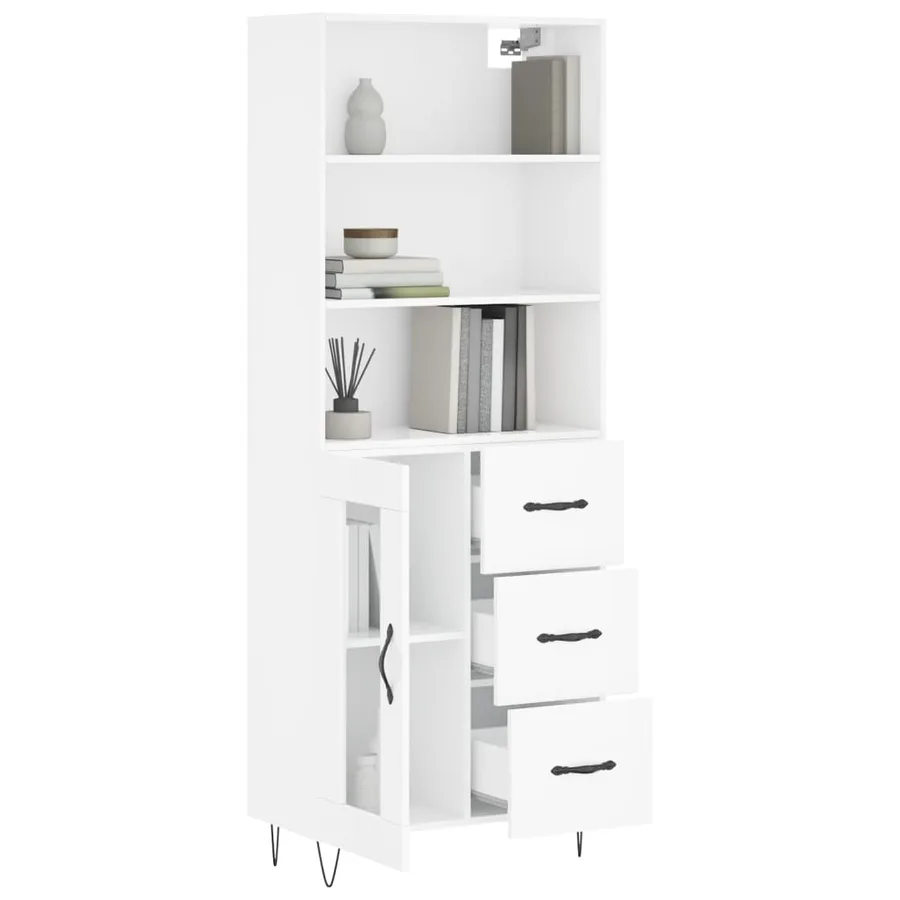 Buffet haut Blanc brillant 69,5x34x180 cm Bois d'ingénierie - 3