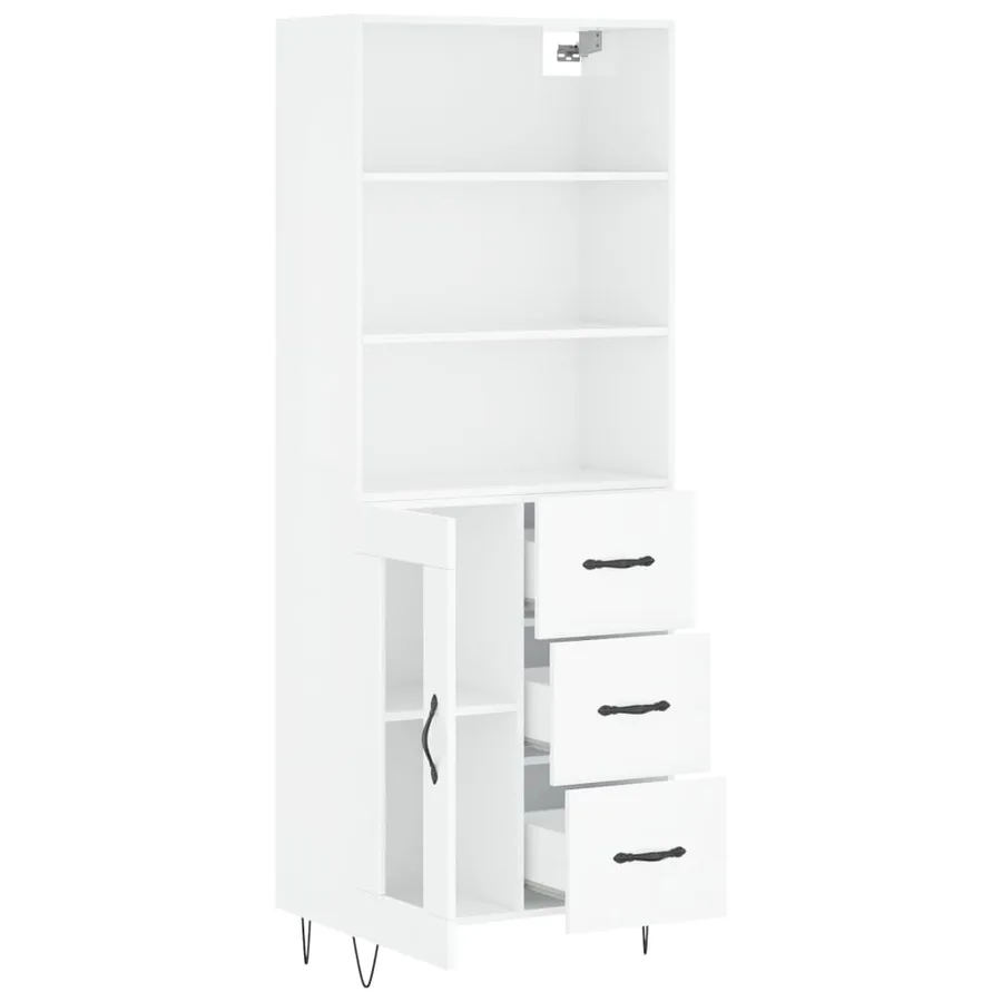 Buffet haut Blanc brillant 69,5x34x180 cm Bois d'ingénierie - 4