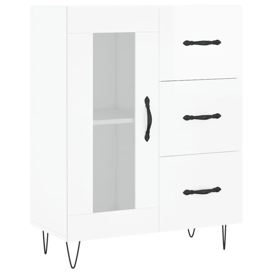 Buffet haut Blanc brillant 69,5x34x180 cm Bois d'ingénierie - 7