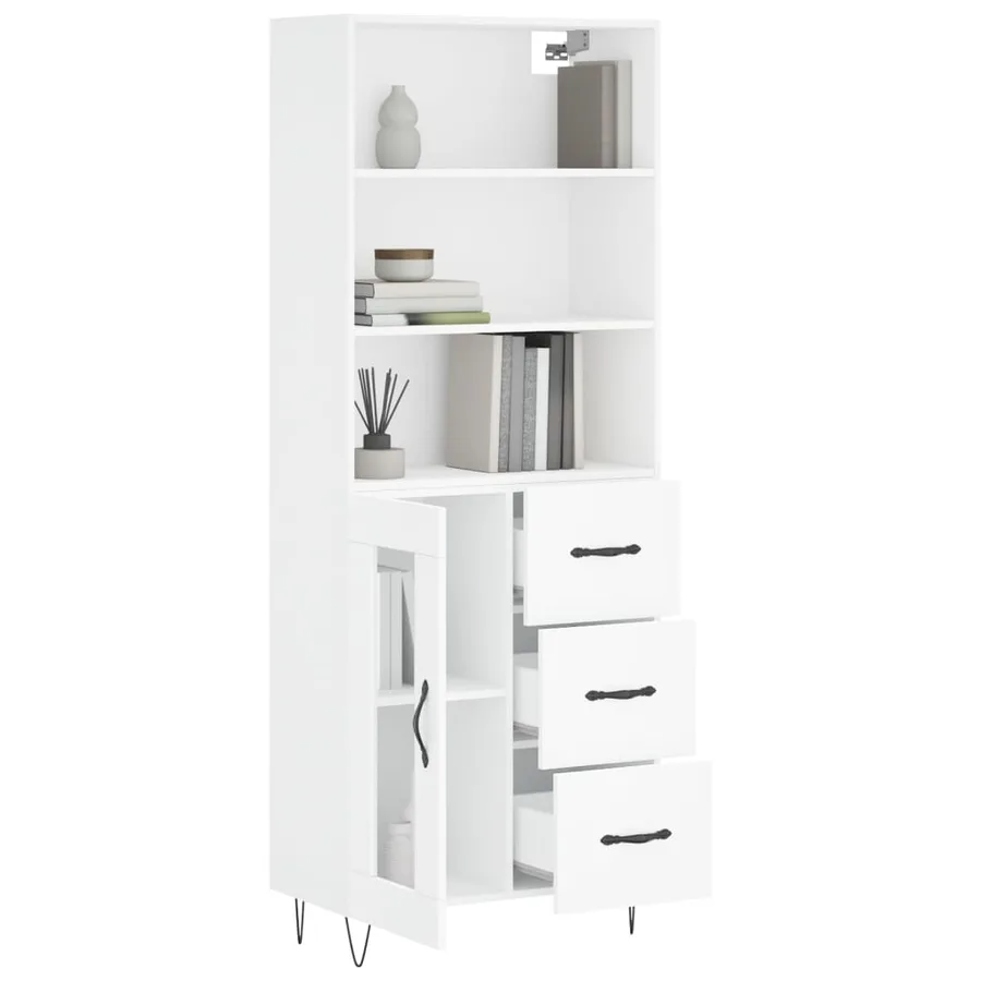 Buffet haut Blanc 69,5x34x180 cm Bois d'ingénierie - 3