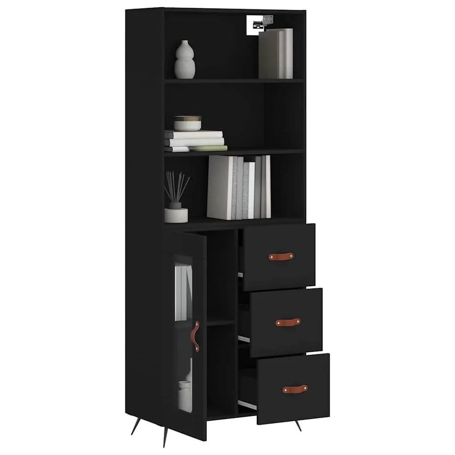Buffet haut Noir 69,5x34x180 cm Bois d'ingénierie - 12