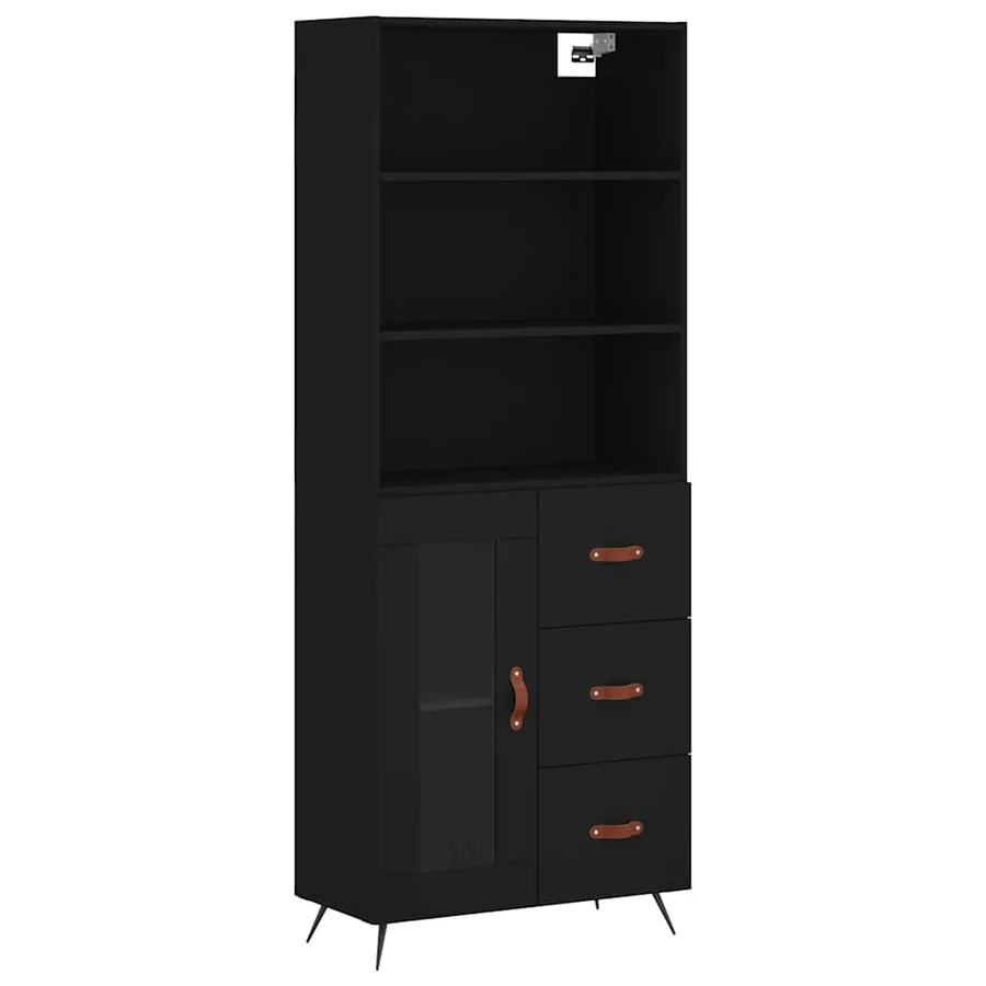 Buffet haut Noir 69,5x34x180 cm Bois d'ingénierie - 2