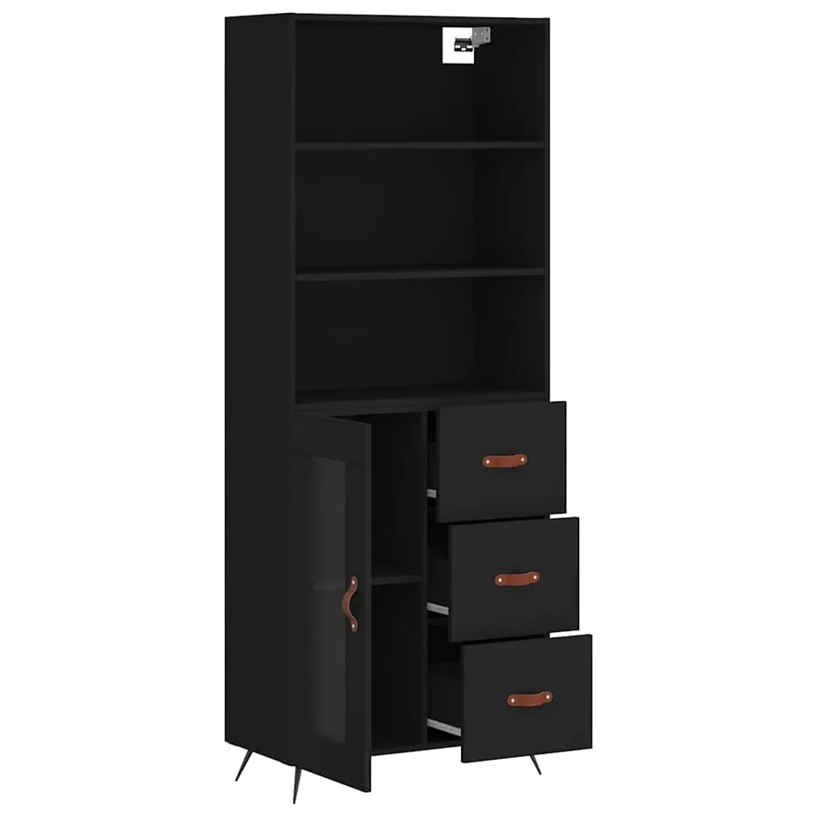 Buffet haut Noir 69,5x34x180 cm Bois d'ingénierie - 3