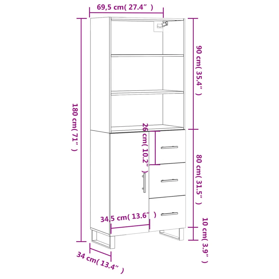 Buffet haut Gris béton 69,5x34x180 cm Bois d'ingénierie - 14