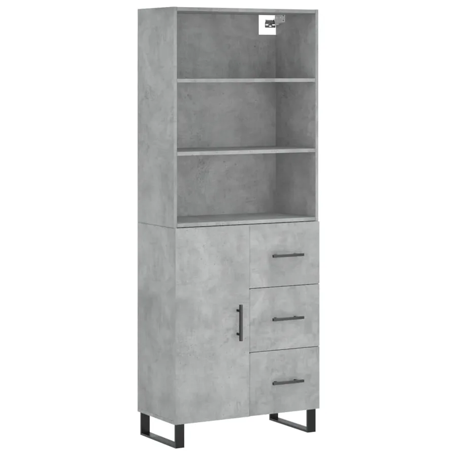 Buffet haut Gris béton 69,5x34x180 cm Bois d'ingénierie - 2