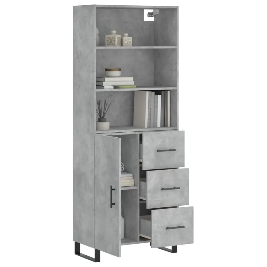 Buffet haut Gris béton 69,5x34x180 cm Bois d'ingénierie - 3
