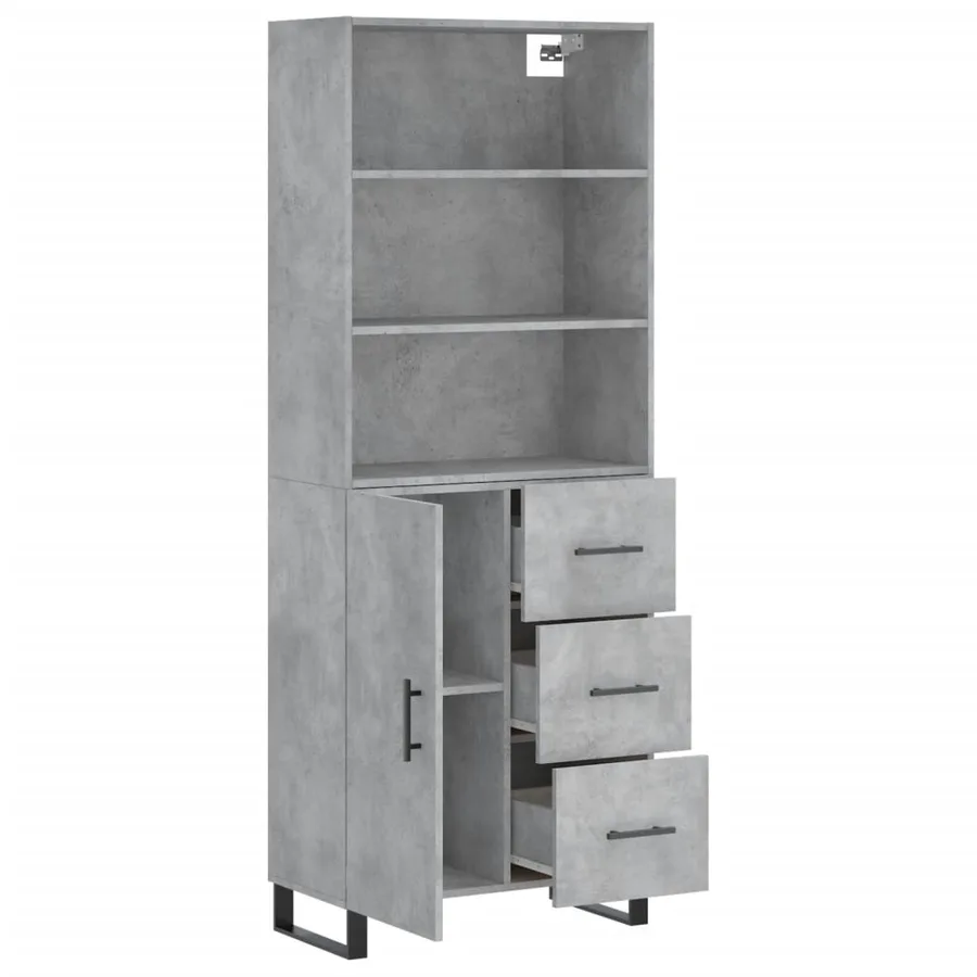 Buffet haut Gris béton 69,5x34x180 cm Bois d'ingénierie - 4