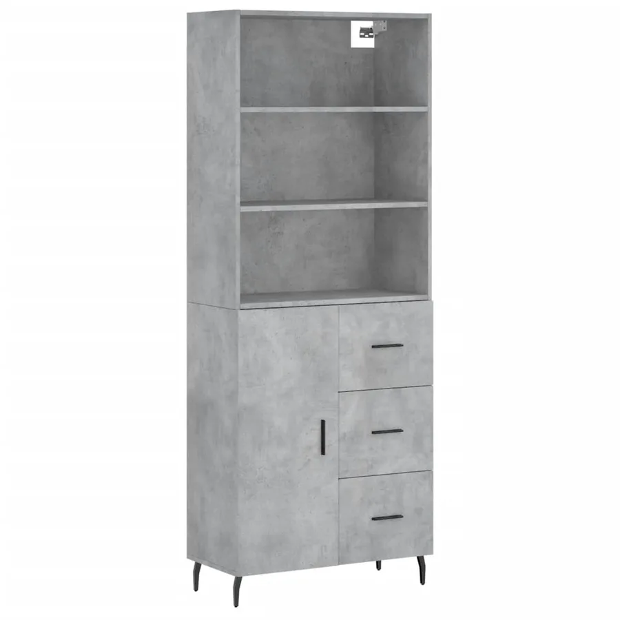 Buffet haut Gris béton 69,5x34x180 cm Bois d'ingénierie - 2