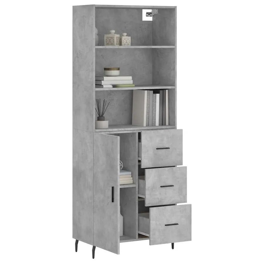 Buffet haut Gris béton 69,5x34x180 cm Bois d'ingénierie - 3