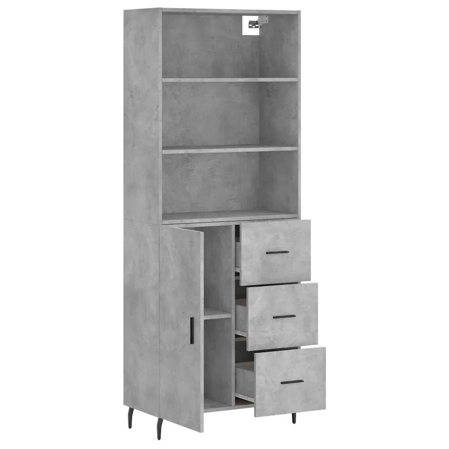 Buffet haut Gris béton 69,5x34x180 cm Bois d'ingénierie - 4