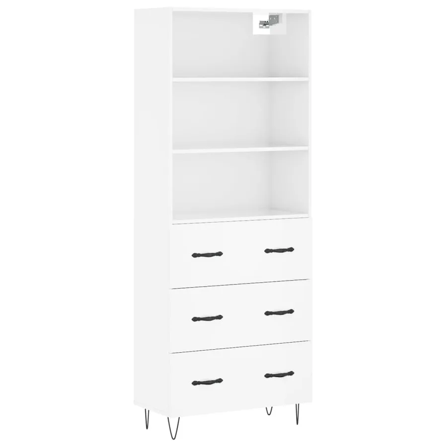Buffet haut Blanc brillant 69,5x34x180 cm Bois d'ingénierie - 2