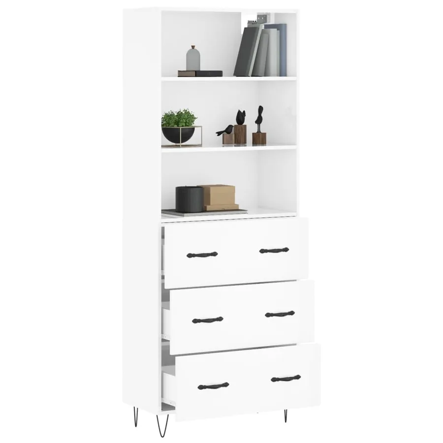 Buffet haut Blanc brillant 69,5x34x180 cm Bois d'ingénierie - 3