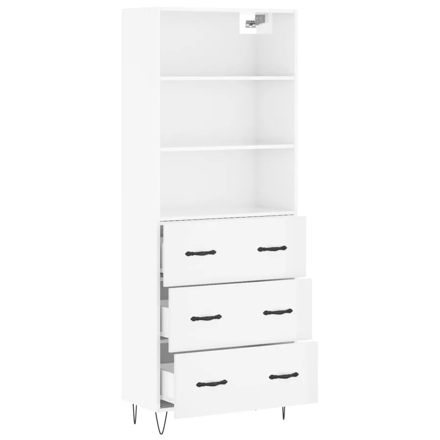Buffet haut Blanc brillant 69,5x34x180 cm Bois d'ingénierie - 4