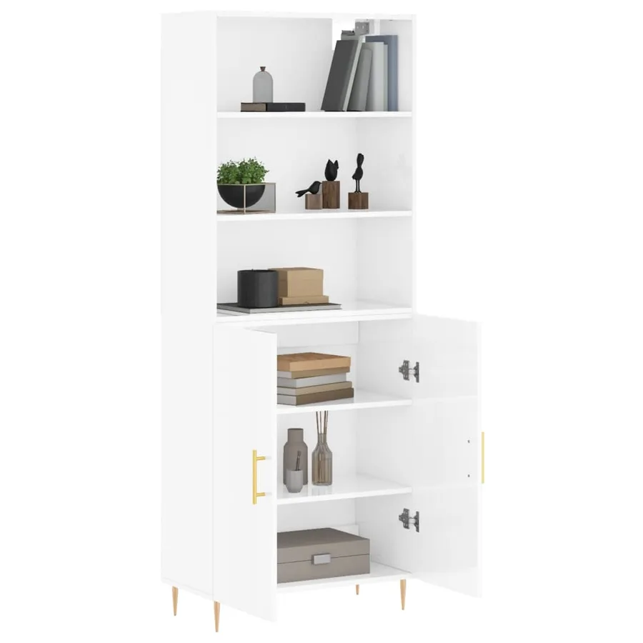 Buffet haut Blanc brillant 69,5x34x180 cm Bois d'ingénierie - 3