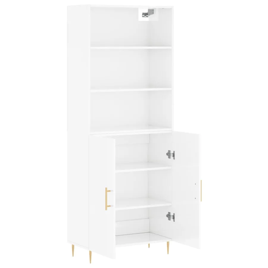 Buffet haut Blanc brillant 69,5x34x180 cm Bois d'ingénierie - 4
