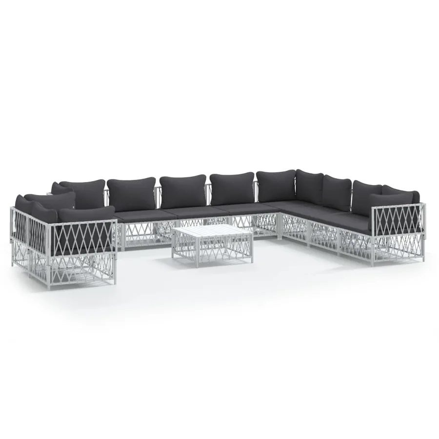 Salon de jardin avec coussins 11 pcs blanc acier - 2