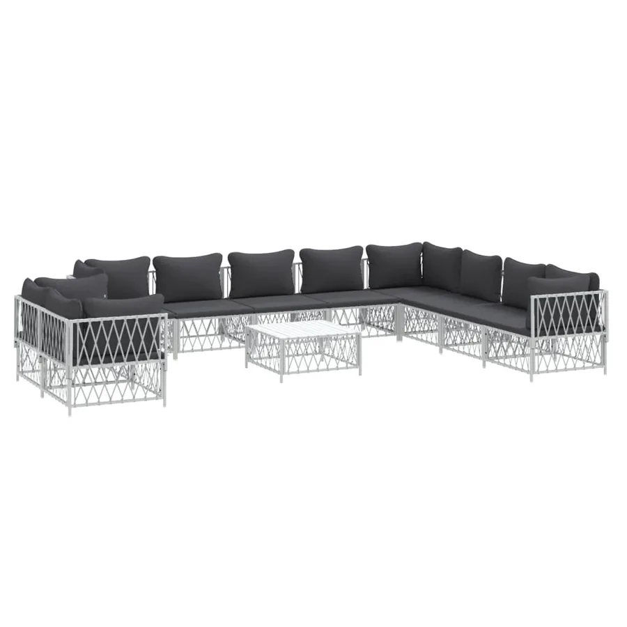 Salon de jardin avec coussins 11 pcs blanc acier - 3
