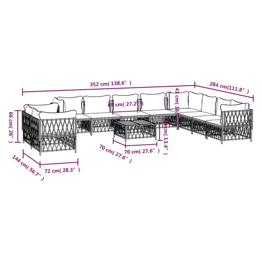Salon de jardin avec coussins 11 pcs blanc acier - 9