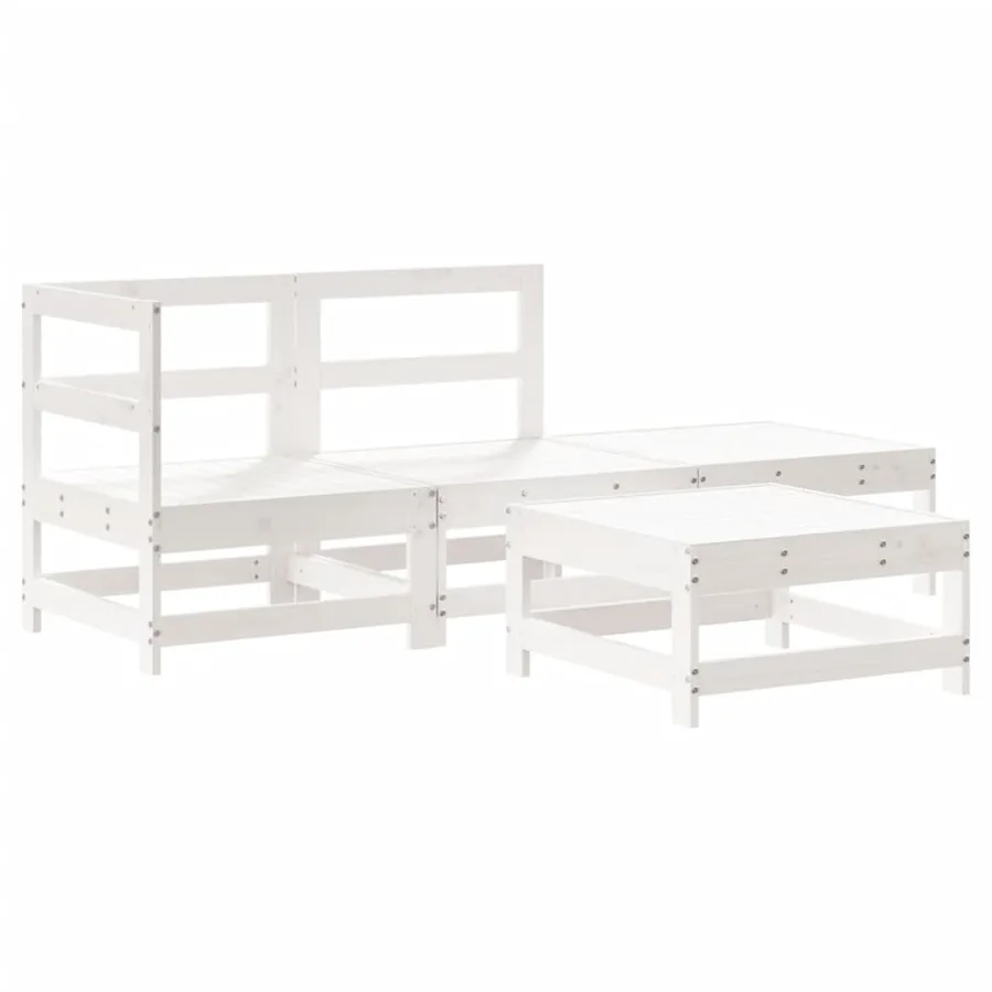 Salon de jardin 4 pcs avec coussins blanc bois massif - 3
