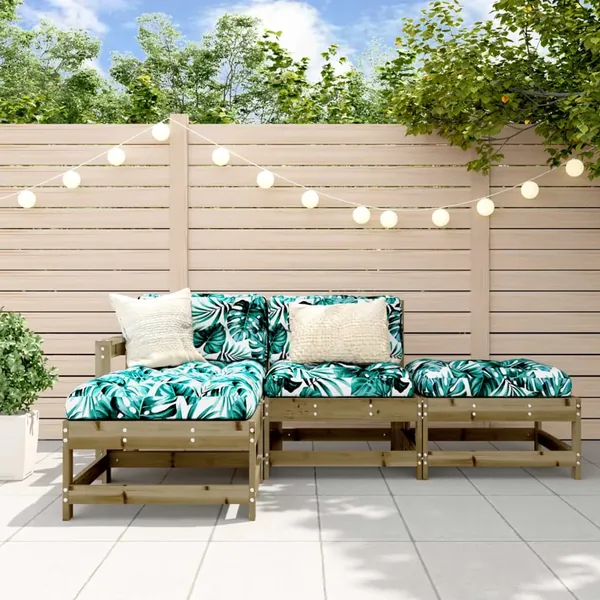 Salon de jardin 4 pcs avec coussins bois de pin imprégné