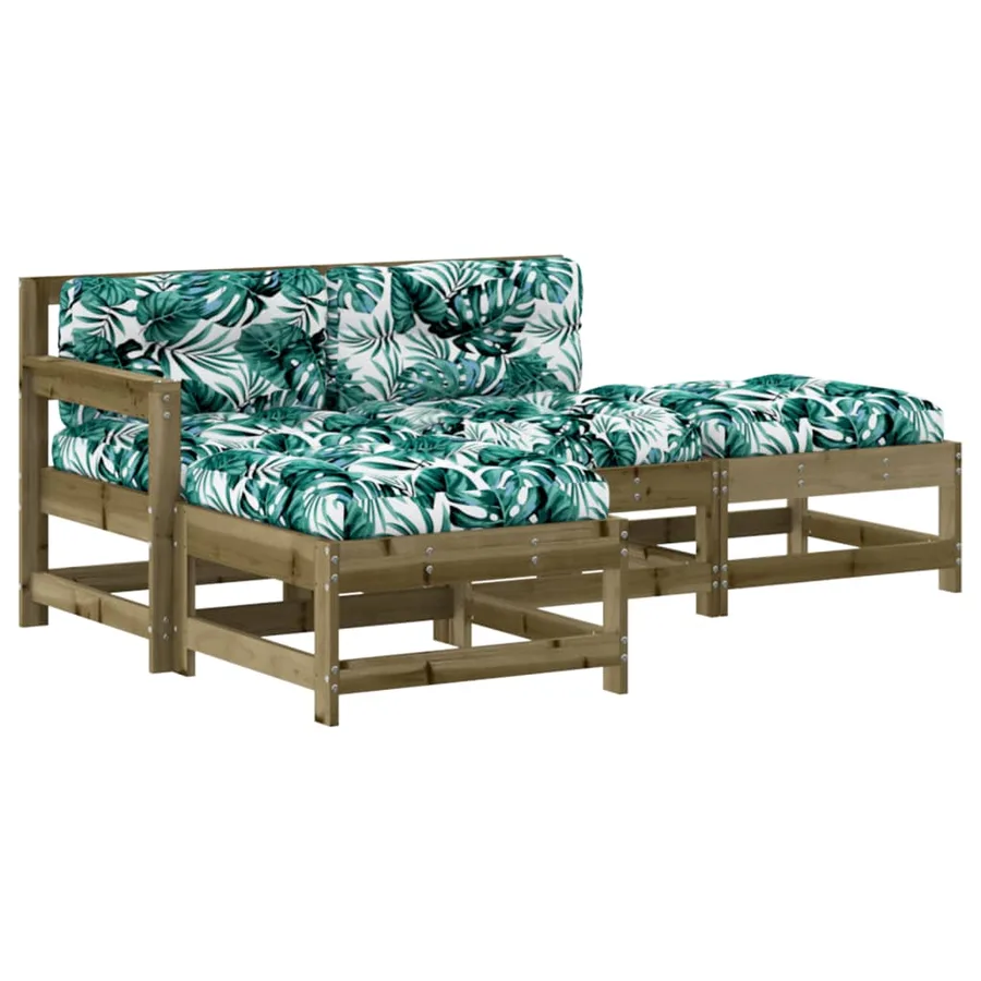 Salon de jardin 4 pcs avec coussins bois de pin imprégné - 2